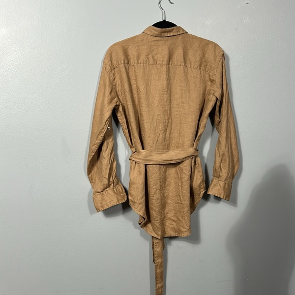 LAUREN RALPH LAUREN Women's Tan Linen Belted Utility Shirt size small - Picture 9 of 14